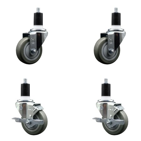 Service Caster 3.5'' Gray Poly Wheel Swivel 1-1/2'' Expanding Stem Caster Set 2 Brakes, 4PK SCC-EX20S3514-PPUB-2-TLB-2-112